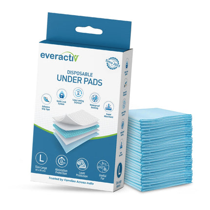 Everactiv Premium Underpads, Large (90X60Cm) | 5-Layer Protection | 12-Hour Absorption | Adhesive Grip Tape, Long-Lasting Dryness for Bladder Issues and Better Sleep
