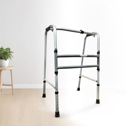 Everactiv Mild Steel Height Adjustable Double Bar Folding Walker for Adults & Seniors | Grey Finish | Non-Slip Handles | Adjustable Legs | Heavy-Duty Frame