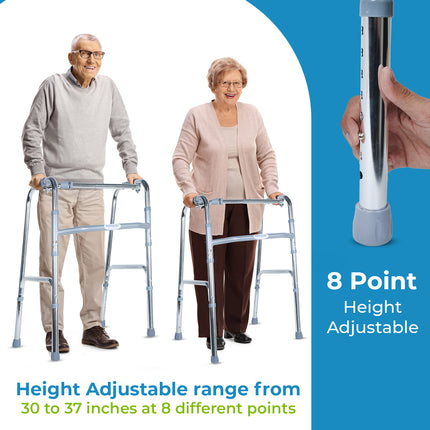 Everactiv Lightweight Aluminium/Glossy Finish Walker for adults, Height Adjustable Walking Support for Old People, Sturdy Frame Walker for Old People | Made in India