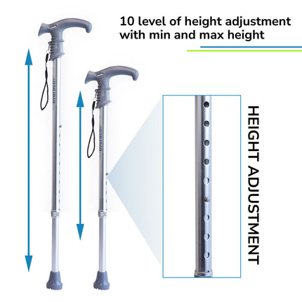 Everactiv Aluminium Height Adjustable Walking Stick for Men & Women | Comfort Grip | Lightweight | Strengthening & Stabilizing Chassis