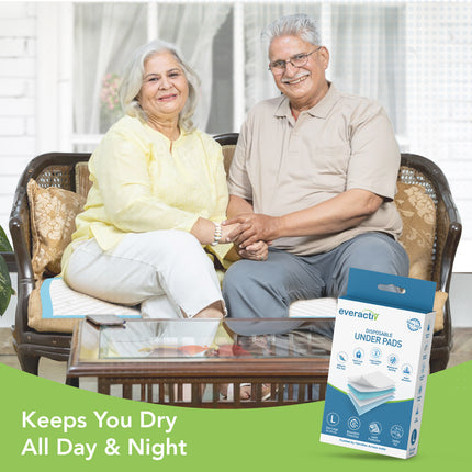 Everactiv Premium Underpads, Large (90X60Cm) | 5-Layer Protection | 12-Hour Absorption | Adhesive Grip Tape, Long-Lasting Dryness for Bladder Issues and Better Sleep