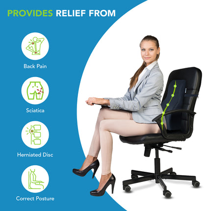 Everactiv Orthopedic Back Support Cool Gel Memory Foam Cushion,Lumbar Support for Car Seat - Designed for Back Pain Relief-Ideal for Home/Office/Car