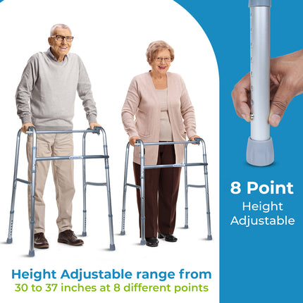 Everactiv Lightweight Aluminium/Glossy Finish Walker for adults, Height Adjustable Walking Support for Old People, Sturdy Frame Walker for Old People | Made in India