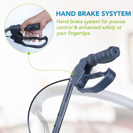 Everactiv Rollator | Aluminuium Walker with Padded Seat, Backrest & Storage Basket | Adjustable Height (31-35 Inches) | PVC Hand Grips, Hand Brake System & 6-Inch Wheels for Seniors