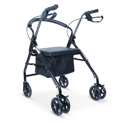 Everactiv Rollator | Aluminuium Walker with Padded Seat, Backrest & Storage Basket | Adjustable Height (31-35 Inches) | PVC Hand Grips, Hand Brake System & 6-Inch Wheels for Seniors