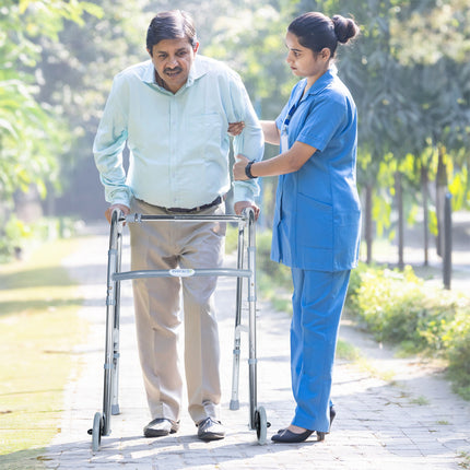 Everactiv Standard Walker with wheels | Aluminuium Finish | Foldable, adjustable height, lightweight and sturdy frame, offering full support for elderly with Weight Bearing Capacity of 120 kg