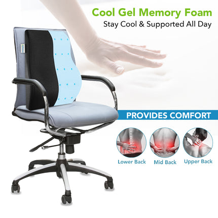 Everactiv Orthopedic Back Support Cool Gel Memory Foam Cushion,Lumbar Support for Car Seat - Designed for Back Pain Relief-Ideal for Home/Office/Car