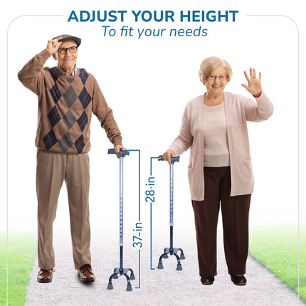 Everactiv 10 Level Height Adjustable Quadripod Walking Stick with Strengthened Chassis and Anti-Skid Feet | Perfect Support for Various Surface