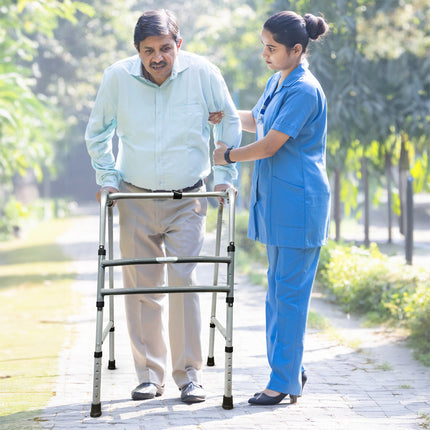 Everactiv Mild Steel Height Adjustable Double Bar Folding Walker for Adults & Seniors | Grey Finish | Non-Slip Handles | Adjustable Legs | Heavy-Duty Frame