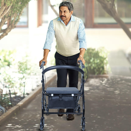 Everactiv Rollator | Aluminuium Walker with Padded Seat, Backrest & Storage Basket | Adjustable Height (31-35 Inches) | PVC Hand Grips, Hand Brake System & 6-Inch Wheels for Seniors