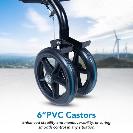 Everactiv Rollator | Aluminuium Walker with Padded Seat, Backrest & Storage Basket | Adjustable Height (31-35 Inches) | PVC Hand Grips, Hand Brake System & 6-Inch Wheels for Seniors