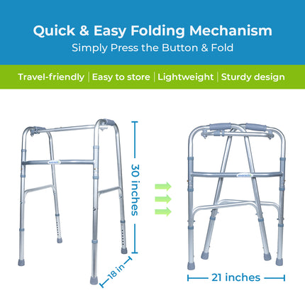 Everactiv Lightweight Aluminium/Glossy Finish Walker for adults, Height Adjustable Walking Support for Old People, Sturdy Frame Walker for Old People | Made in India