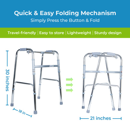 Everactiv Lightweight Aluminium/Glossy Finish Walker for adults, Height Adjustable Walking Support for Old People, Sturdy Frame Walker for Old People | Made in India