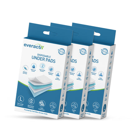 Everactiv Premium Underpads, Large (90X60Cm) | 5-Layer Protection | 12-Hour Absorption | Adhesive Grip Tape, Long-Lasting Dryness for Bladder Issues and Better Sleep
