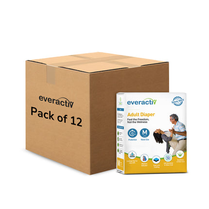Everactiv Adult Diaper Leakproof, 10 hours Absorption Protection and Wetness Indicator, Unisex with Goodness of Aloe Vera | Tape Style