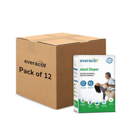 Everactiv Adult Diaper Leakproof, 10 hours Absorption Protection and Wetness Indicator, Unisex with Goodness of Aloe Vera | Tape Style