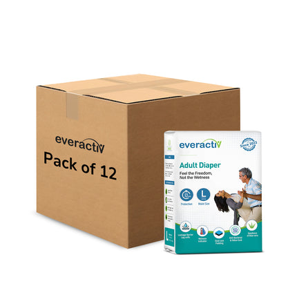 Everactiv Adult Diaper Leakproof, 10 hours Absorption Protection and Wetness Indicator, Unisex with Goodness of Aloe Vera | Tape Style