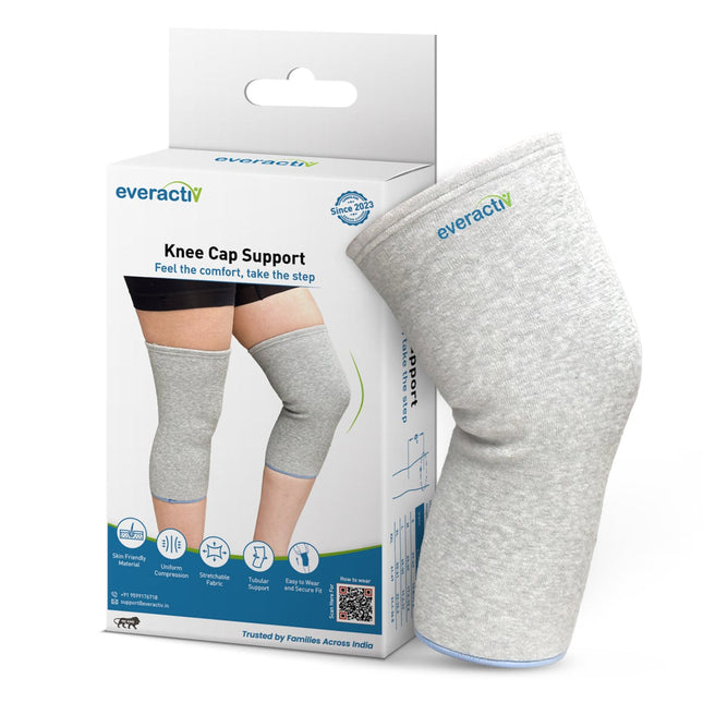 Everactiv Knee Support Sleeve – Compression Support for Arthritis, Joint Pain, and Post-Operative Recovery | Breathable Cotton Inner Lining | Unisex | 1 Pair
