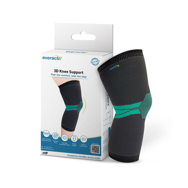 🎁 Everactiv 3D Knee Support for Elderly | Compression Sleeve with Silicone Grip | One Knee Only - Large (49-55 cms)
