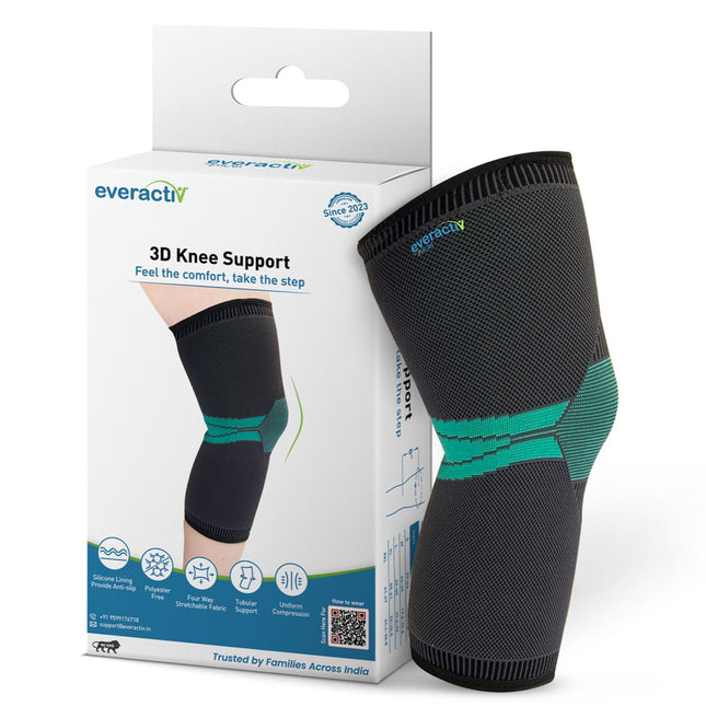 Everactiv 3D Knee Support for Elderly – Compression Support for Arthritis, Pain Relief & Post-Op Recovery (One Knee Only)