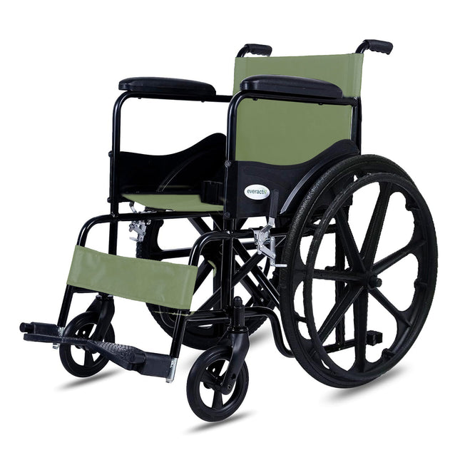 Everactiv Everyday Economy Foldable Wheelchair with Safety Seat belt, Weight Bearing Capacity 120 kg, Sturdy Frame and Easy Foldable Mechanism