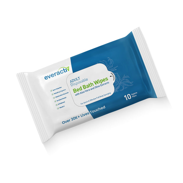 Everactiv Soft Body Cleansing Wet Bed Bath Wipes | Nourishing and Moisturising | Extra Large | Body Sponging