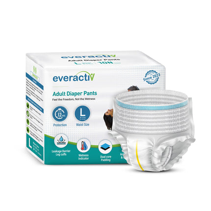 Everactiv Adult Diaper Leakproof, 10 hours Absorption Protection and Wetness Indicator, Unisex with Goodness of Aloe Vera | Pant Style