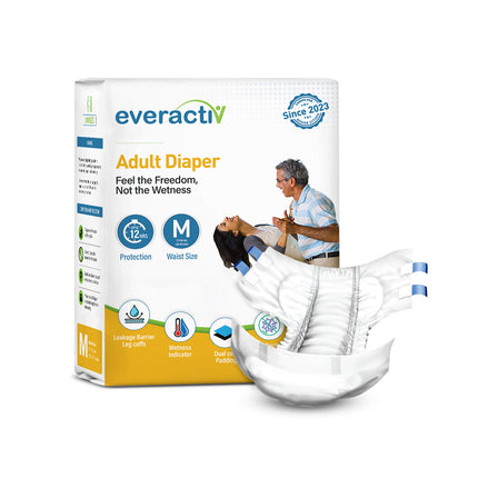 Everactiv Adult Diaper Leakproof, 10 hours Absorption Protection and Wetness Indicator, Unisex with Goodness of Aloe Vera | Tape Style