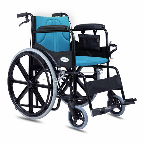 Everactiv Everyday Premium Foldable Wheelchair with 2 Extra Seats, 6 Wheels & Brakes for extra safety, Side Pouch, Bottle Holder - Delivered within 2 Days