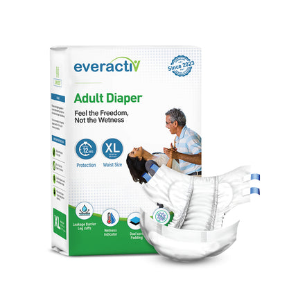 Everactiv Adult Diaper Leakproof, 10 hours Absorption Protection and Wetness Indicator, Unisex with Goodness of Aloe Vera | Tape Style