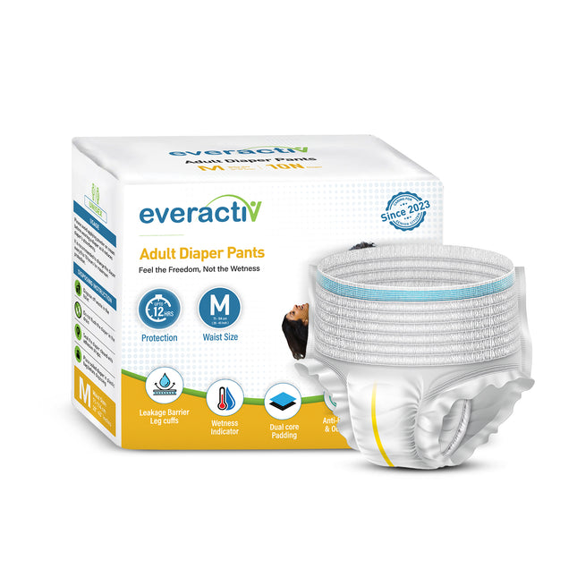 Everactiv Adult Diaper Leakproof, 10 hours Absorption Protection and Wetness Indicator, Unisex with Goodness of Aloe Vera | Pant Style