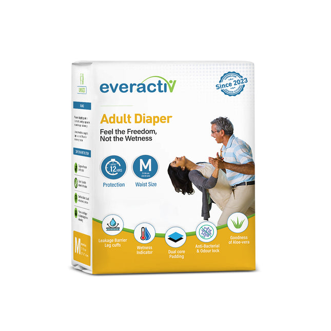 Everactiv Adult Diaper Leakproof, 10 hours Absorption Protection and Wetness Indicator, Unisex with Goodness of Aloe Vera | Tape Style