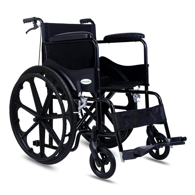 Everactiv Everyday Economy with Attendant Brakes Foldable Wheelchair with Safety Seat belt, Weight Bearing Capacity 120 kg, Sturdy Frame and Easy Foldable Mechanism