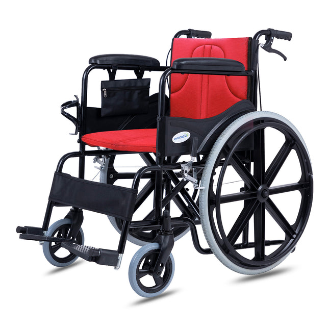 Everactiv Everyday Premium Foldable Wheelchair with 2 Extra Seats, 6 Wheels & Brakes for extra safety, Side Pouch, Bottle Holder