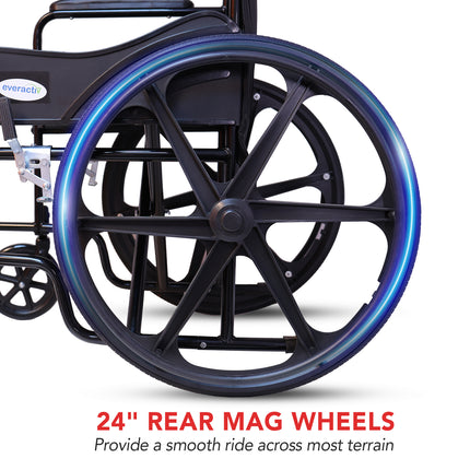 Everactiv Everyday Economy Foldable Wheelchair with Safety Seat belt with Extra Soft Cushions, Weight Bearing Capacity 120 kg, Sturdy Frame and Easy Foldable Mechanism