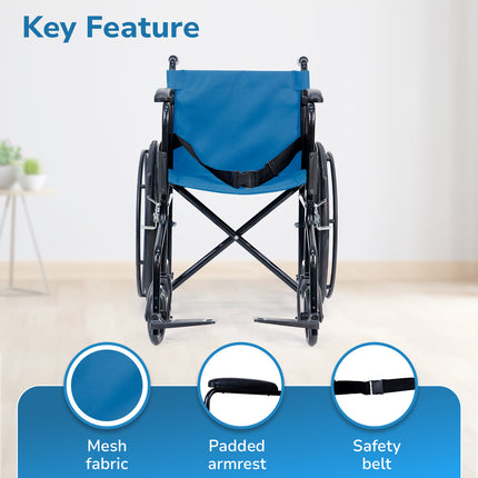 Everactiv Everyday Economy Foldable Wheelchair with Safety Seat belt, Weight Bearing Capacity 120 kg, Sturdy Frame and Easy Foldable Mechanism