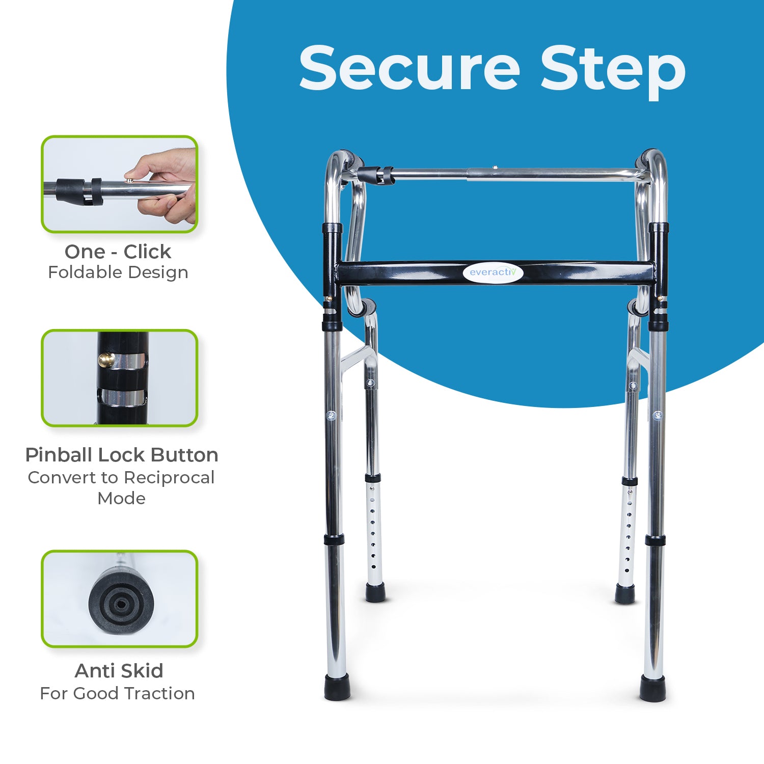 Quick Step Walker Everactiv Step Walker for elderly and Senior Citizens, Dual grip for e ...