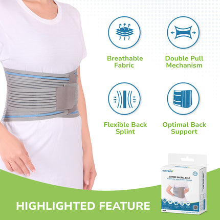 Everactiv Lumbar Back Support Belt for Elderly – Lower Back Pain Relief & Posture Support | Breathable Fabric, Rigid & Flexible Splints | Adjustable Double Pull Lumbar Brace for Sciatica, Slipped Disc & Spinal Conditions