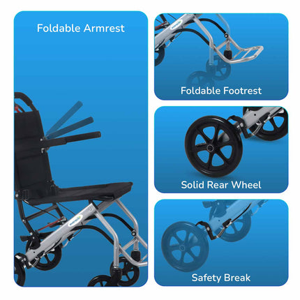 EverActiv Portable Travel Wheelchair for Seniors | Ultra-Light  | Foldable, Compact, Attendant Brake, Travel Convenience | Wheelchair for old people