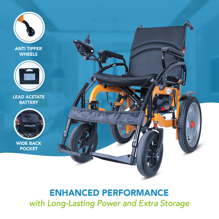 Everactiv EcoBudget Electric Wheelchair, 24V 12AH Lead Acid Battery, Anti-Tipper Wheels, 360° Joystick Control, Detachable Footrest, Flip-Up Armrests, Foldable Backrest