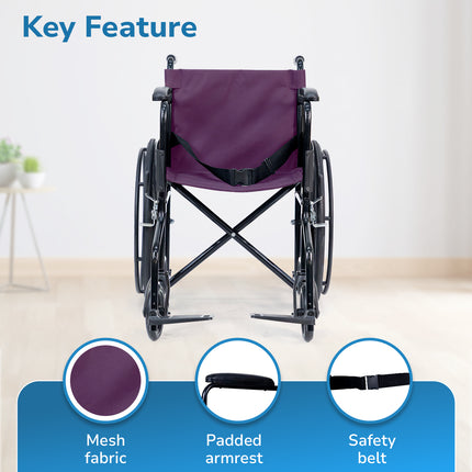 Everactiv Everyday Economy Foldable Wheelchair with Safety Seat belt, Weight Bearing Capacity 120 kg, Sturdy Frame and Easy Foldable Mechanism