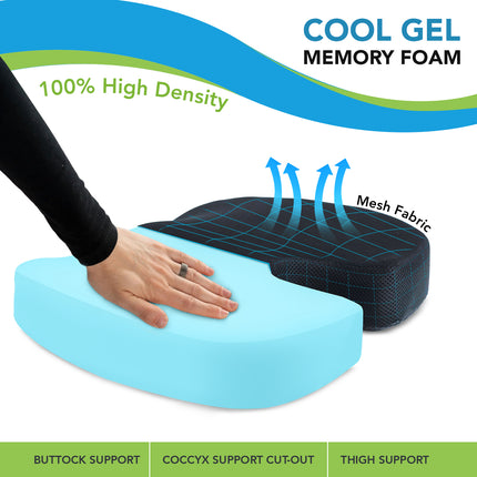 Everactiv Cool Gel Memory Foam Coccyx Seat Cushion for Tailbone Pain Relief | Orthopedic Chair Cushion for Sciatica, Back Pain | Breathable Mesh Cover, 2 Years Warranty