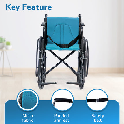 Everactiv Everyday Economy Foldable Wheelchair with Safety Seat belt with Extra Soft Cushions, Weight Bearing Capacity 120 kg, Sturdy Frame and Easy Foldable Mechanism