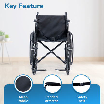 Everactiv Everyday Economy Foldable Wheelchair with Safety Seat belt, Weight Bearing Capacity 120 kg, Sturdy Frame and Easy Foldable Mechanism