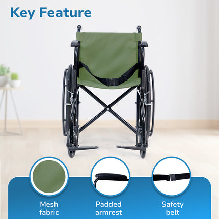 Everactiv Everyday Economy Foldable Wheelchair with Safety Seat belt, Weight Bearing Capacity 120 kg, Sturdy Frame and Easy Foldable Mechanism