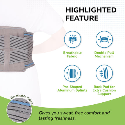 Everactiv Contoured Lumbo-Sacral Back Support Belt for Elderly – Rigid Spine Support with Aluminium Splints | Adjustable Compression, Extra Soft Padding | Pain Relief for Chronic Low Back Pain & Posture Correction