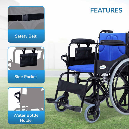 Everactiv Everyday Premium Foldable Wheelchair with 2 Extra Seats, 6 Wheels & Brakes for extra safety, Side Pouch, Bottle Holder
