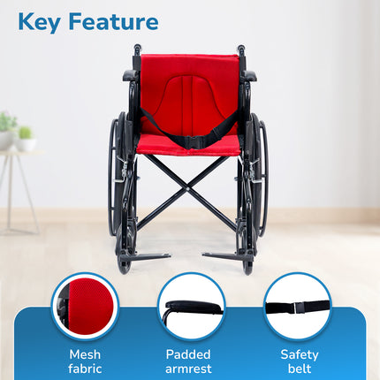 Everactiv Everyday Economy Foldable Wheelchair with Safety Seat belt with Extra Soft Cushions, Weight Bearing Capacity 120 kg, Sturdy Frame and Easy Foldable Mechanism