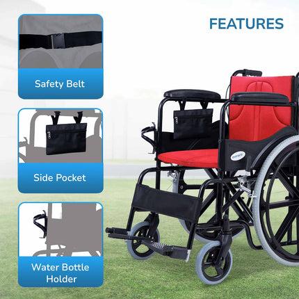 Everactiv Everyday Premium Foldable Wheelchair with 2 Extra Seats, 6 Wheels & Brakes for extra safety, Side Pouch, Bottle Holder