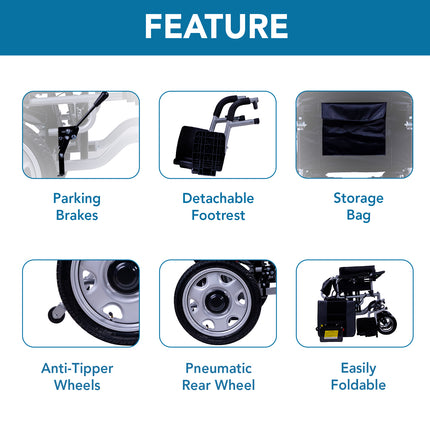 Everactiv EcoLite Electric Wheelchair | 250W Brush Motor | Intelligent 360 degree Control | 24V12AH/20AH Battery | 110 kg Weight Bearing Capacity